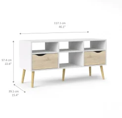 Mobili Porta Tv > Dmora Porta TV bianco e quercia 149x41x50h cm 2 ante - Damrey Marrone, Bianco Quercia