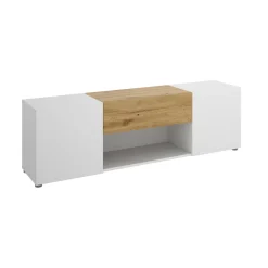Porta TV bianco e rovere nodi 138x35x44h cm 2 ante e 1 cassetto - Acik
