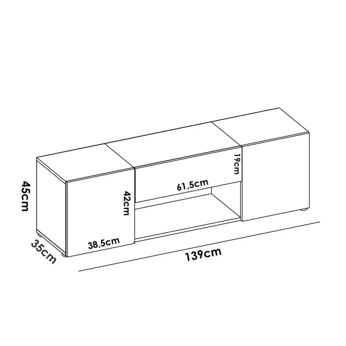 Porta TV bianco e rovere nodi 138x35x44h cm 2 ante e 1 cassetto - Acik