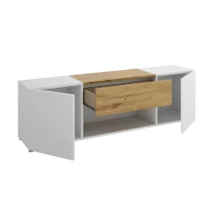 Porta TV bianco e rovere nodi 138x35x44h cm 2 ante e 1 cassetto - Acik