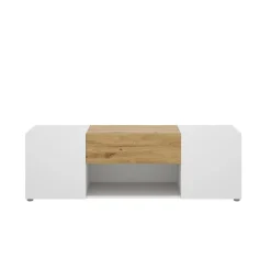 Porta TV bianco e rovere nodi 138x35x44h cm 2 ante e 1 cassetto - Acik