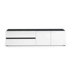 Mobili Porta Tv > Dmora Porta TV bianco lucido e antracite 180x47x42h cm 2 ante e 2 cassetti - Basico Nero Antracite, Bianco Lucido