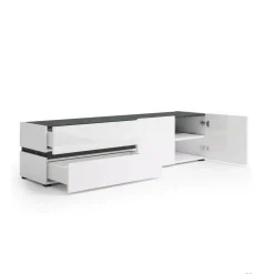 Mobili Porta Tv > Dmora Porta TV bianco lucido e antracite 180x47x42h cm 2 ante e 2 cassetti - Basico Nero Antracite, Bianco Lucido