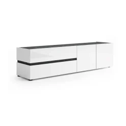 Mobili Porta Tv > Dmora Porta TV bianco lucido e antracite 180x47x42h cm 2 ante e 2 cassetti - Basico Nero Antracite, Bianco Lucido