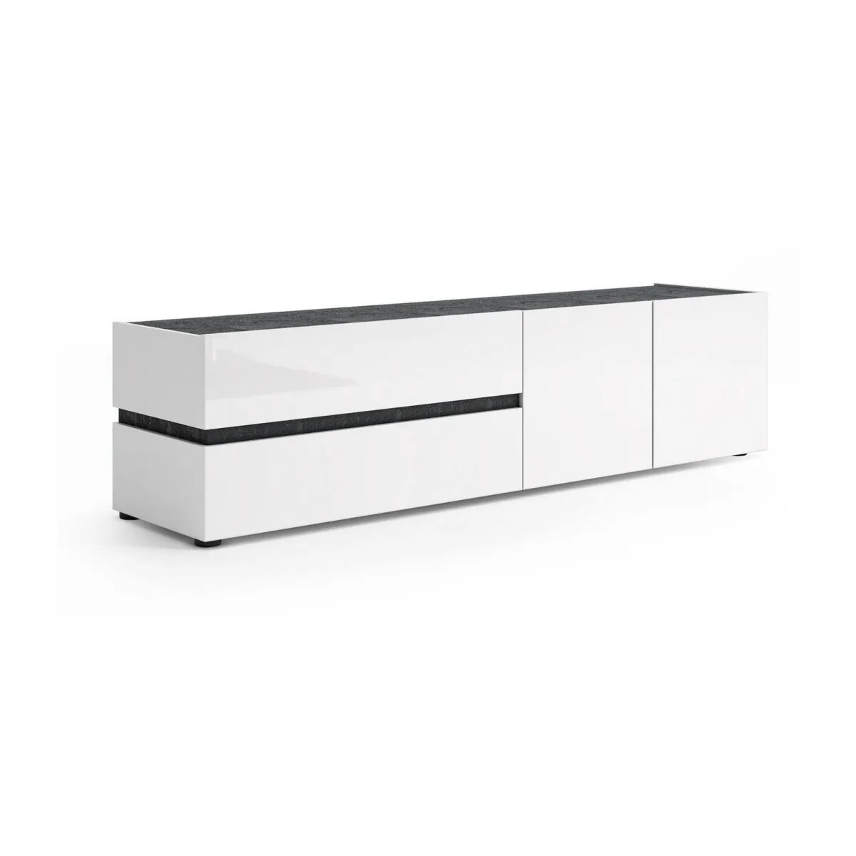 Mobili Porta Tv > Dmora Porta TV bianco lucido e antracite 180x47x42h cm 2 ante e 2 cassetti - Basico Nero Antracite, Bianco Lucido