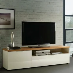Porta TV bianco lucido e rovere 180x48x43h cm in legno - Manama