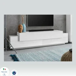 Salotto > Dmora Porta TV 220x40x51h cm 4 ante - Amato Bianco Lucido