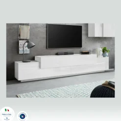 Porta TV bianco lucido 240x45x52h cm 3 ante - Tiche