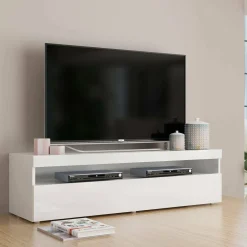 Mobili Porta Tv|Salotto > Dmora Porta TV 130x45x36h cm in legno - Adelicia Bianco Lucido