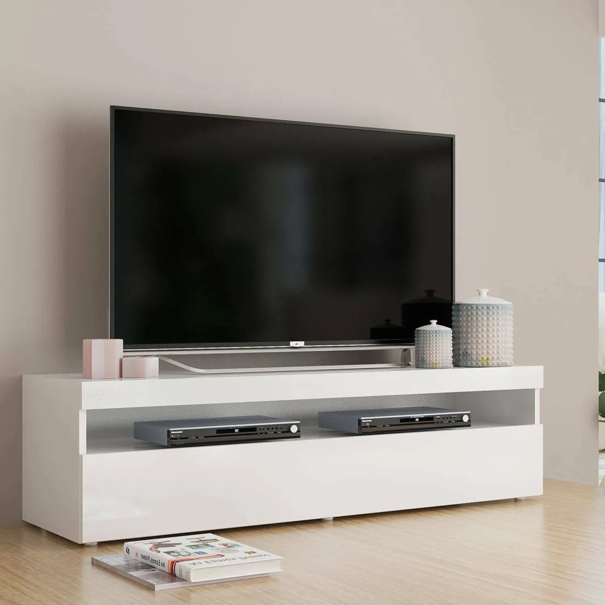 Mobili Porta Tv|Salotto > Dmora Porta TV 130x45x36h cm in legno - Adelicia Bianco Lucido