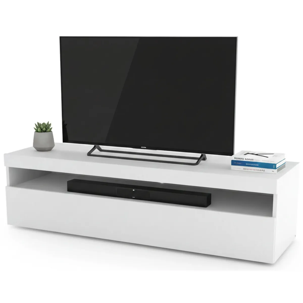 Mobili Porta Tv|Salotto > Dmora Porta TV 130x45x36h cm in legno - Adelicia Bianco Lucido