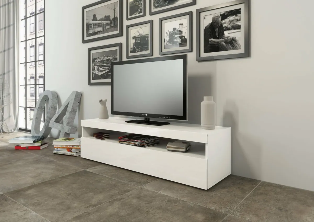 Mobili Porta Tv|Salotto > Dmora Porta TV 130x45x36h cm in legno - Adelicia Bianco Lucido