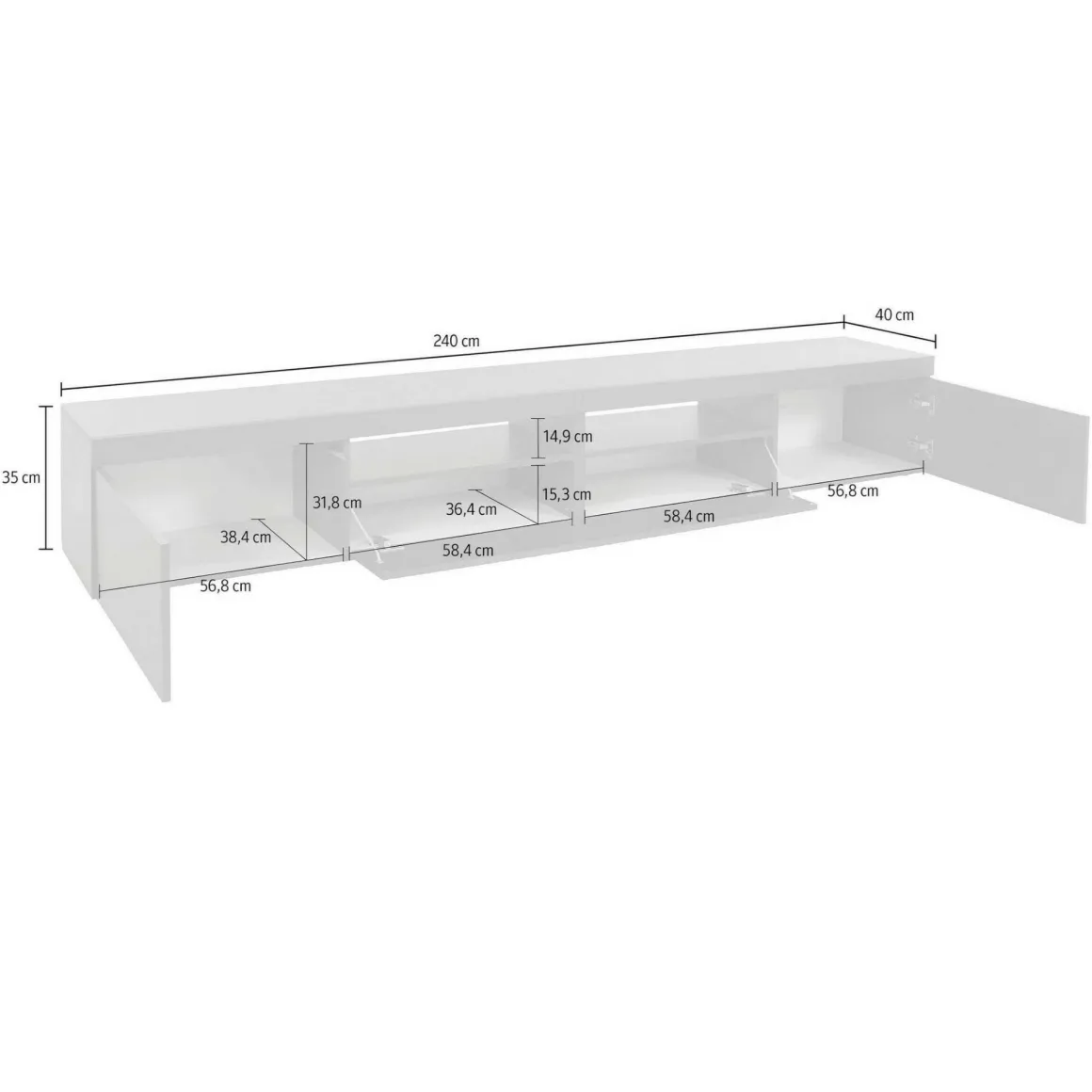 Porta TV bianco 240x40x35h cm 3 ante - Animali