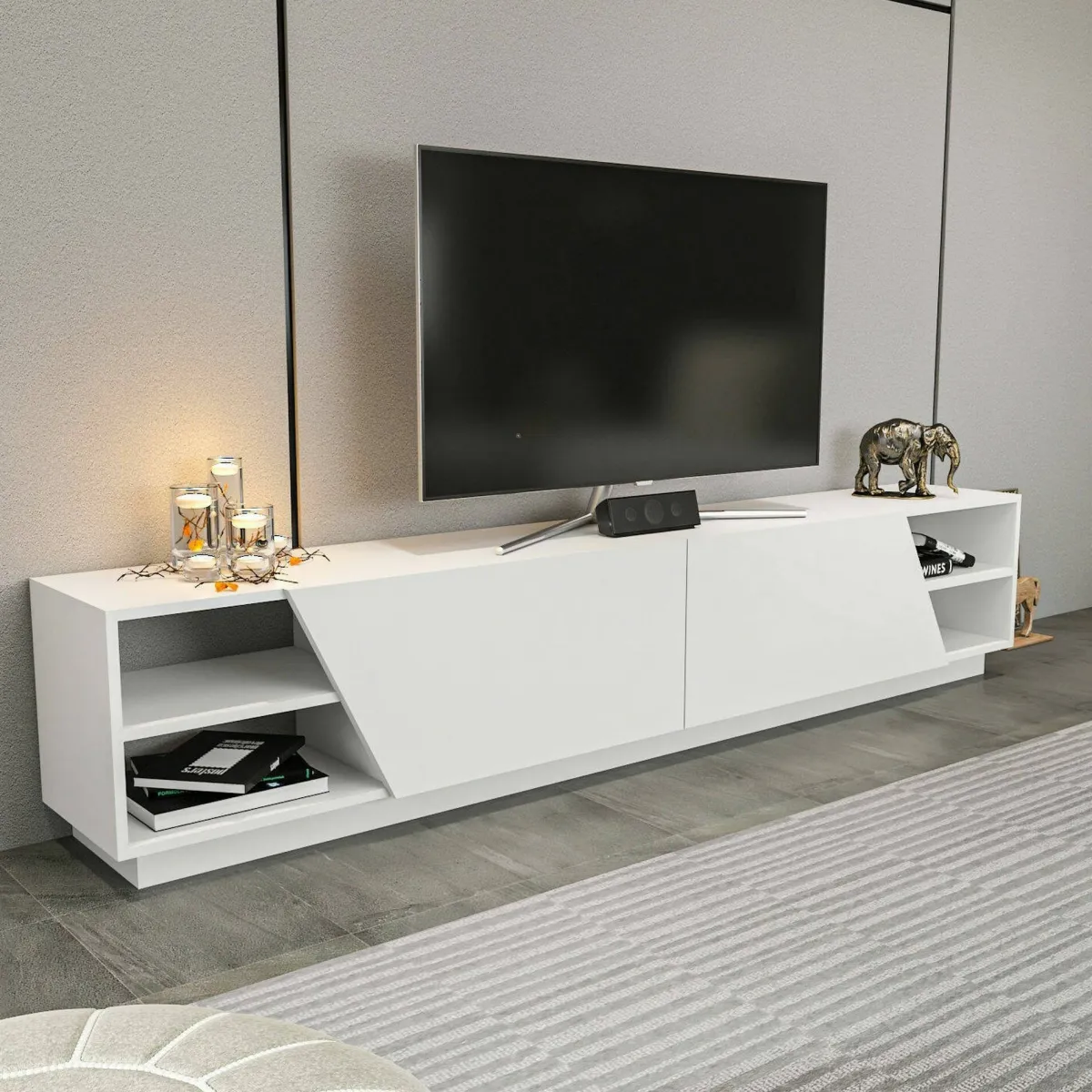 Mobili Porta Tv|Salotto > Dmora Porta TV 240x37x47h cm 2 ante - Apat Bianco