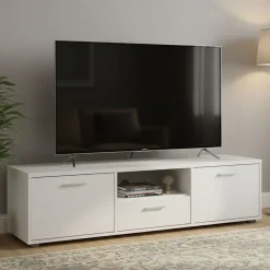 Porta TV bianco 147x39x38h cm 2 ante e 1 cassetto - Charo