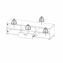 Porta TV bianco 147x39x38h cm 2 ante e 1 cassetto - Charo