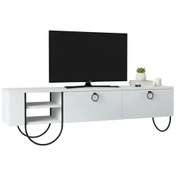 Porta TV bianco 150x36x44h cm 2 ante e 2 cassetti - Adige