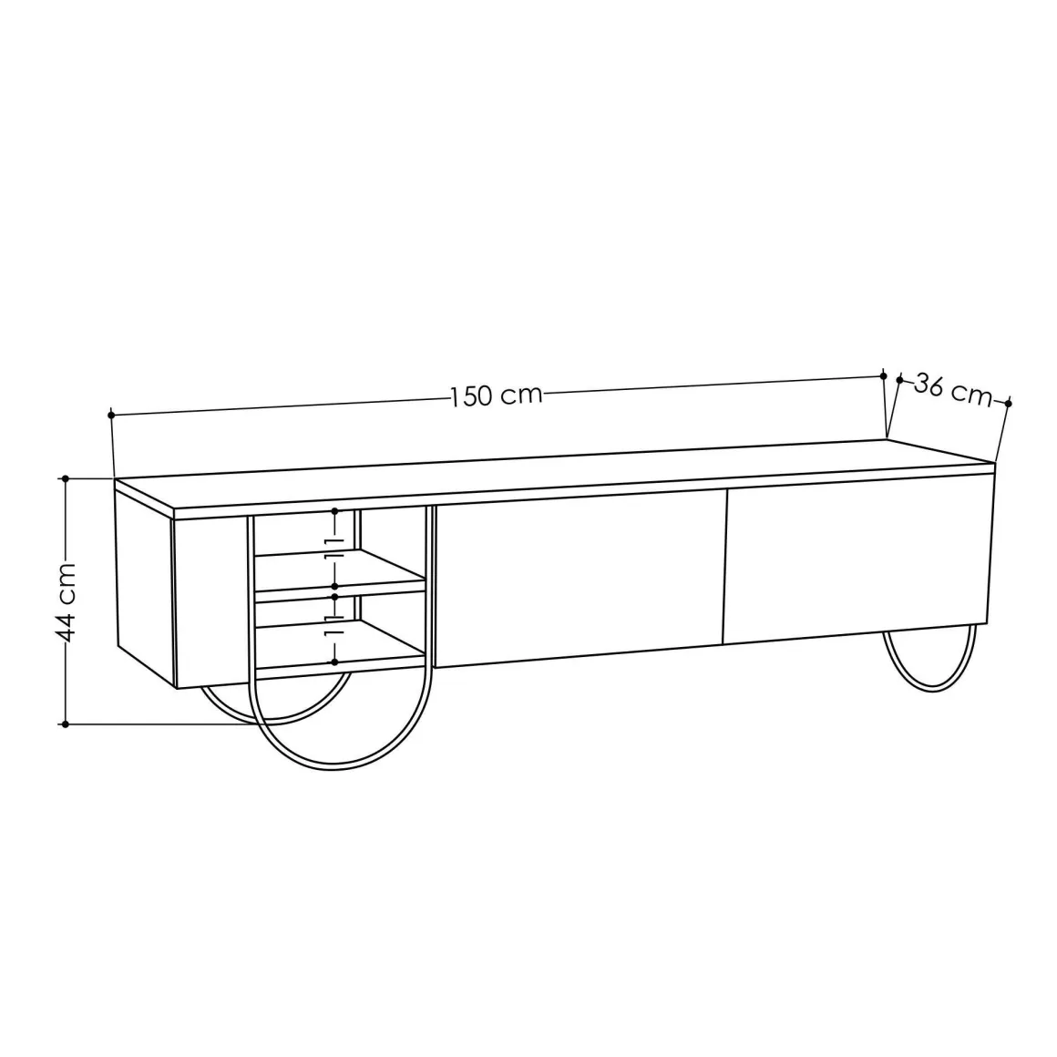 Porta TV bianco 150x36x44h cm 2 ante e 2 cassetti - Adige