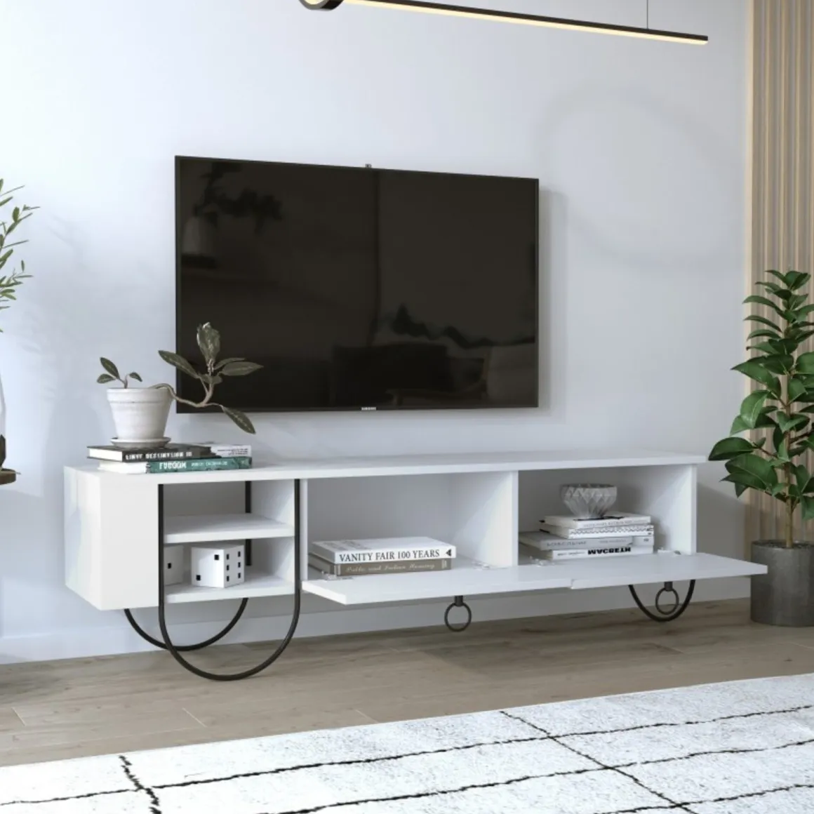 Porta TV bianco 150x36x44h cm 2 ante e 2 cassetti - Adige