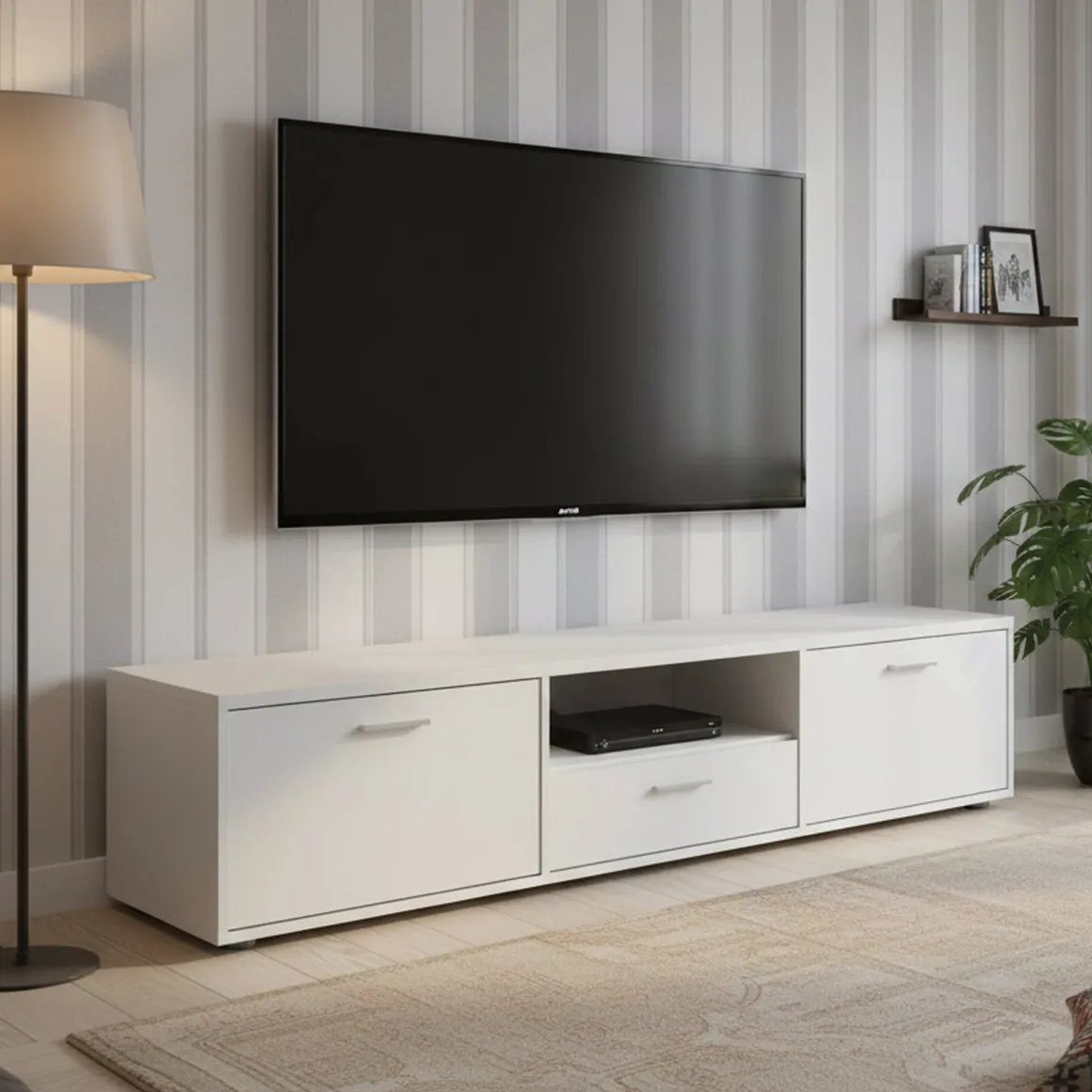 Porta TV bianco 177x39x38h cm 2 ante e 1 cassetto - Giaele