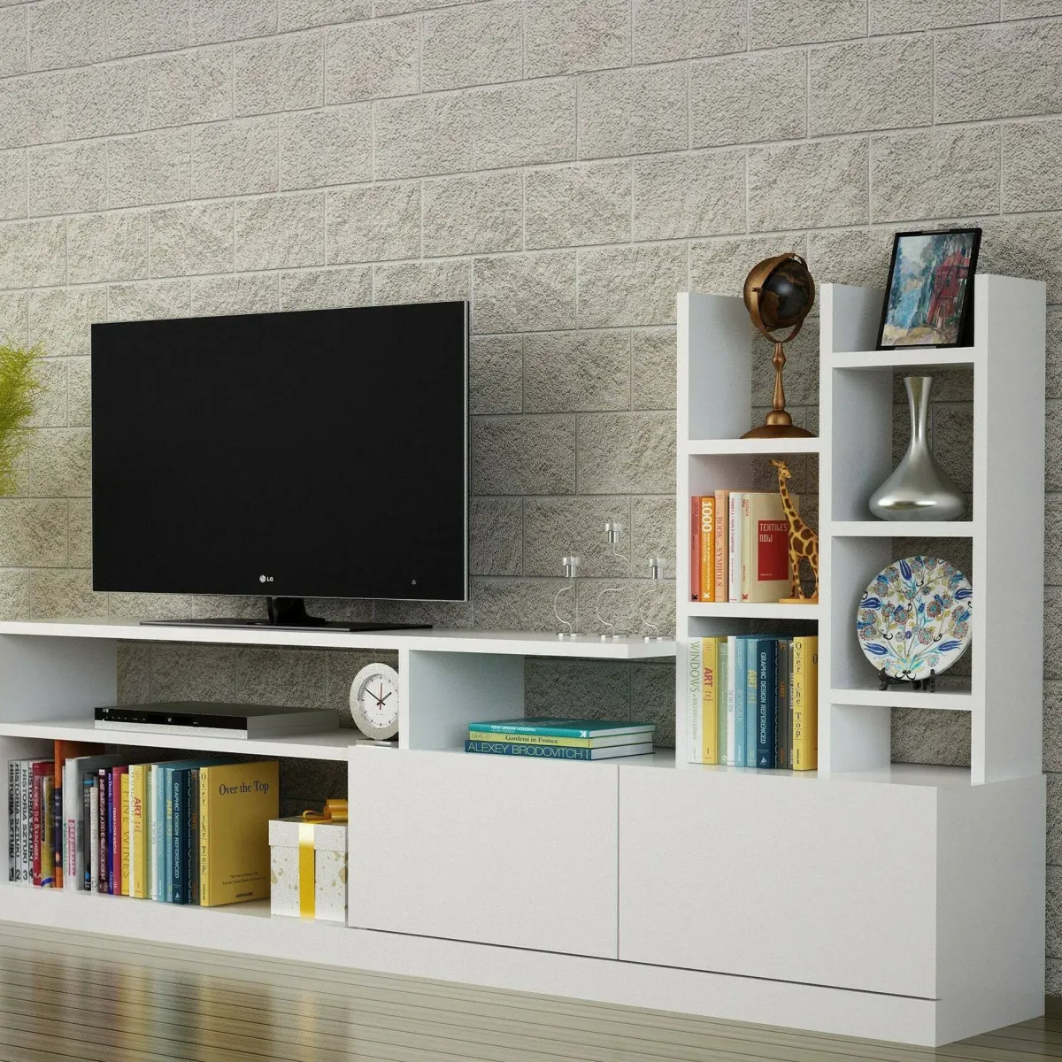Mobili Porta Tv|Salotto > Dmora Porta TV 164x25x91h cm 2 ante - Kristal Bianco
