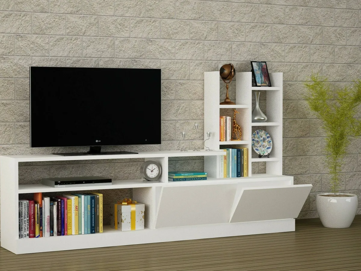 Mobili Porta Tv|Salotto > Dmora Porta TV 164x25x91h cm 2 ante - Kristal Bianco