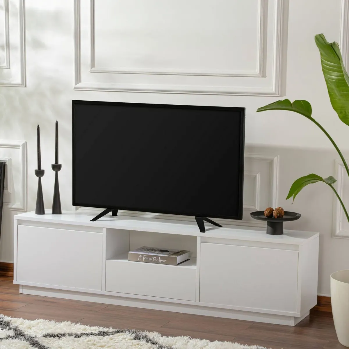 Mobili Porta Tv > Dmora Porta TV 160x29x42h cm 3 ante - Morrigan Bianco