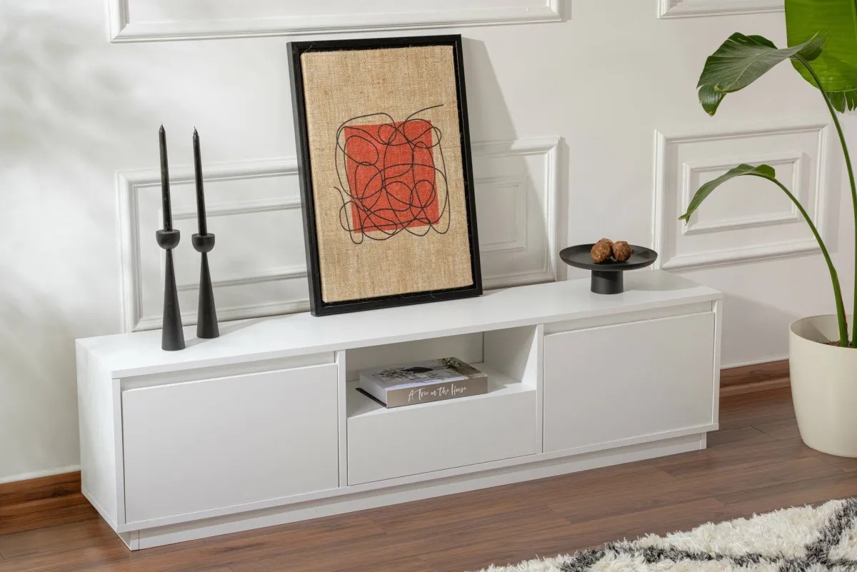 Mobili Porta Tv > Dmora Porta TV 160x29x42h cm 3 ante - Morrigan Bianco