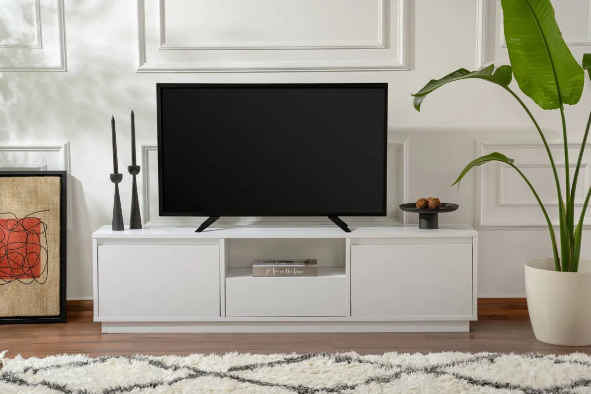 Mobili Porta Tv > Dmora Porta TV 160x29x42h cm 3 ante - Morrigan Bianco