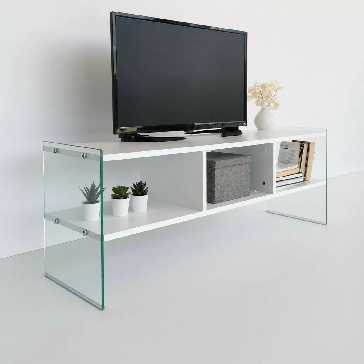 Mobili Porta Tv|Salotto > Dmora Porta TV 120x35x45h cm in legno - Winifred Bianco