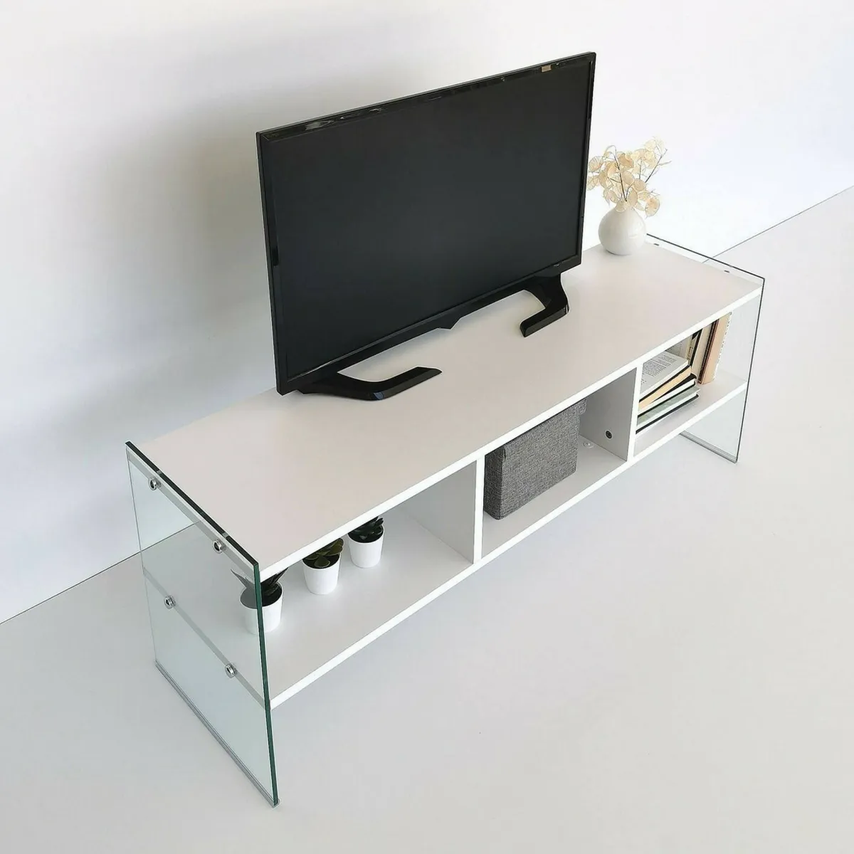 Mobili Porta Tv|Salotto > Dmora Porta TV 120x35x45h cm in legno - Winifred Bianco