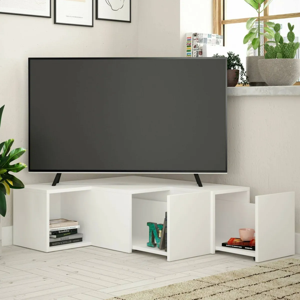 Mobili Porta Tv|Salotto > Dmora Porta TV 90x92x32h cm in legno - Fiorenza Bianco