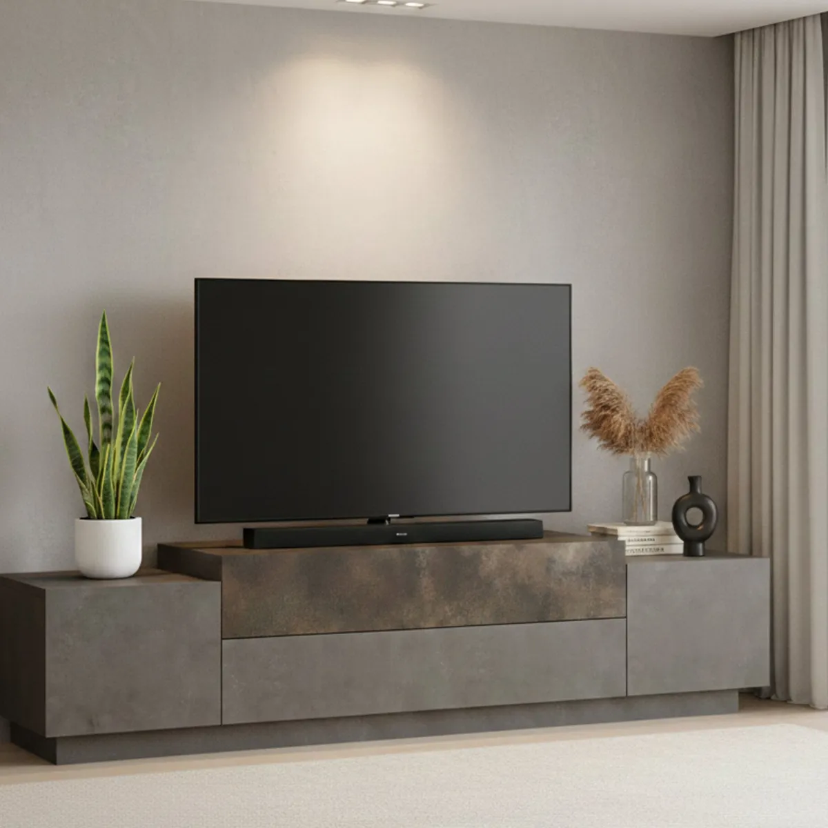 Mobili Porta Tv > Dmora Porta TV bronzo 160x37x38h cm 2 ante - Abriola Marrone Bronzo