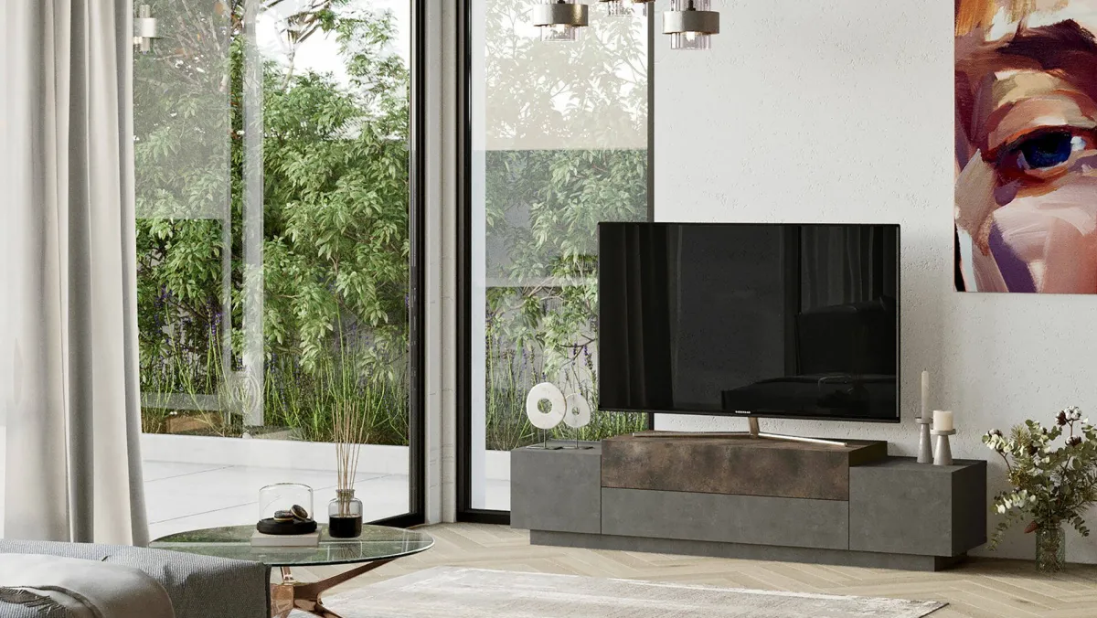 Mobili Porta Tv > Dmora Porta TV bronzo 160x37x38h cm 2 ante - Abriola Marrone Bronzo