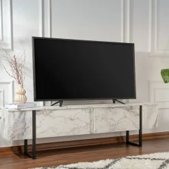 Mobili Porta Tv > Dmora Porta TV marmo e nero 180x29x50h cm 2 ante - Lilith Nero, Bianco Marmo