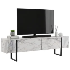Mobili Porta Tv > Dmora Porta TV marmo e nero 180x29x50h cm 2 ante - Lilith Nero, Bianco Marmo