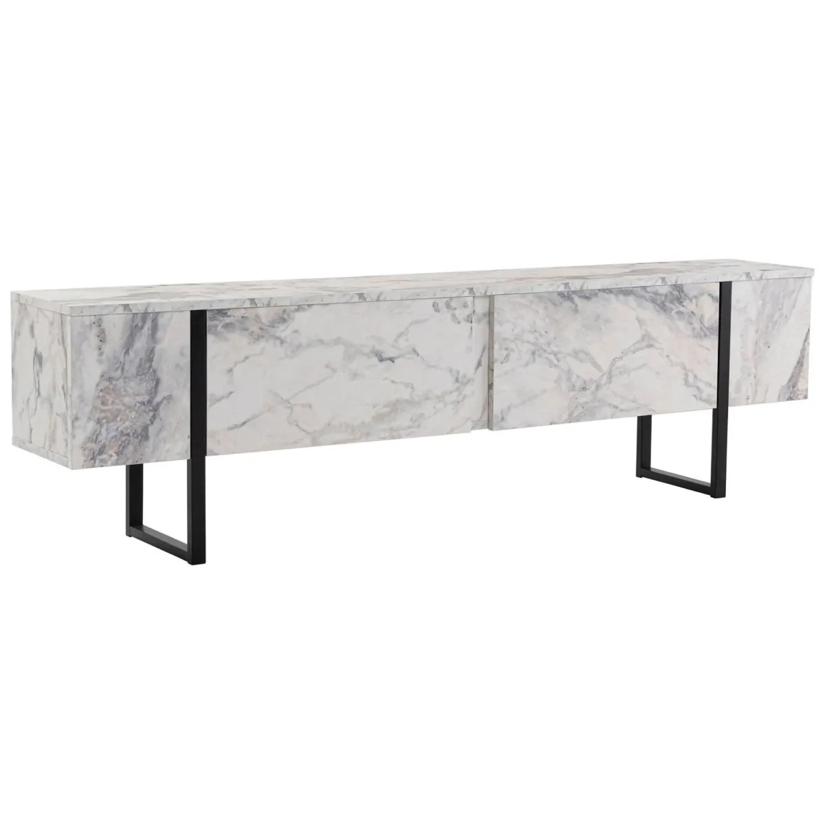 Mobili Porta Tv > Dmora Porta TV marmo e nero 180x29x50h cm 2 ante - Lilith Nero, Bianco Marmo
