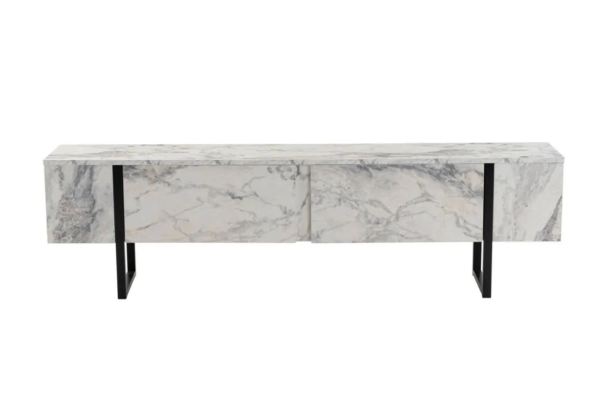 Mobili Porta Tv > Dmora Porta TV marmo e nero 180x29x50h cm 2 ante - Lilith Nero, Bianco Marmo