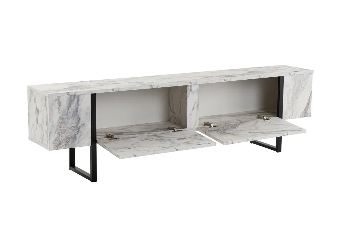 Mobili Porta Tv > Dmora Porta TV marmo e nero 180x29x50h cm 2 ante - Lilith Nero, Bianco Marmo