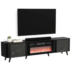 Porta TV marmo e nero 190x40x58h cm 2 ante - Vicino