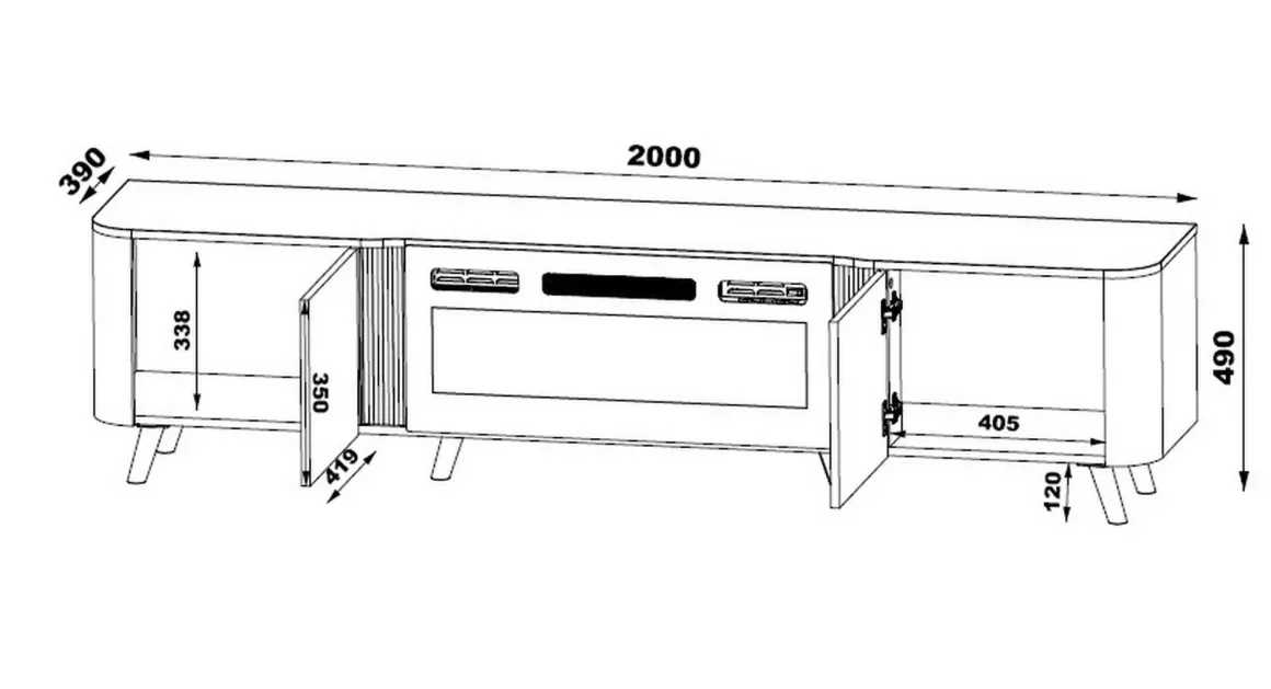 Porta TV marmo e nero 190x40x58h cm 2 ante - Vicino