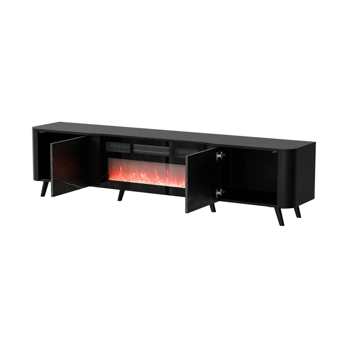 Porta TV marmo e nero 190x40x58h cm 2 ante - Vicino