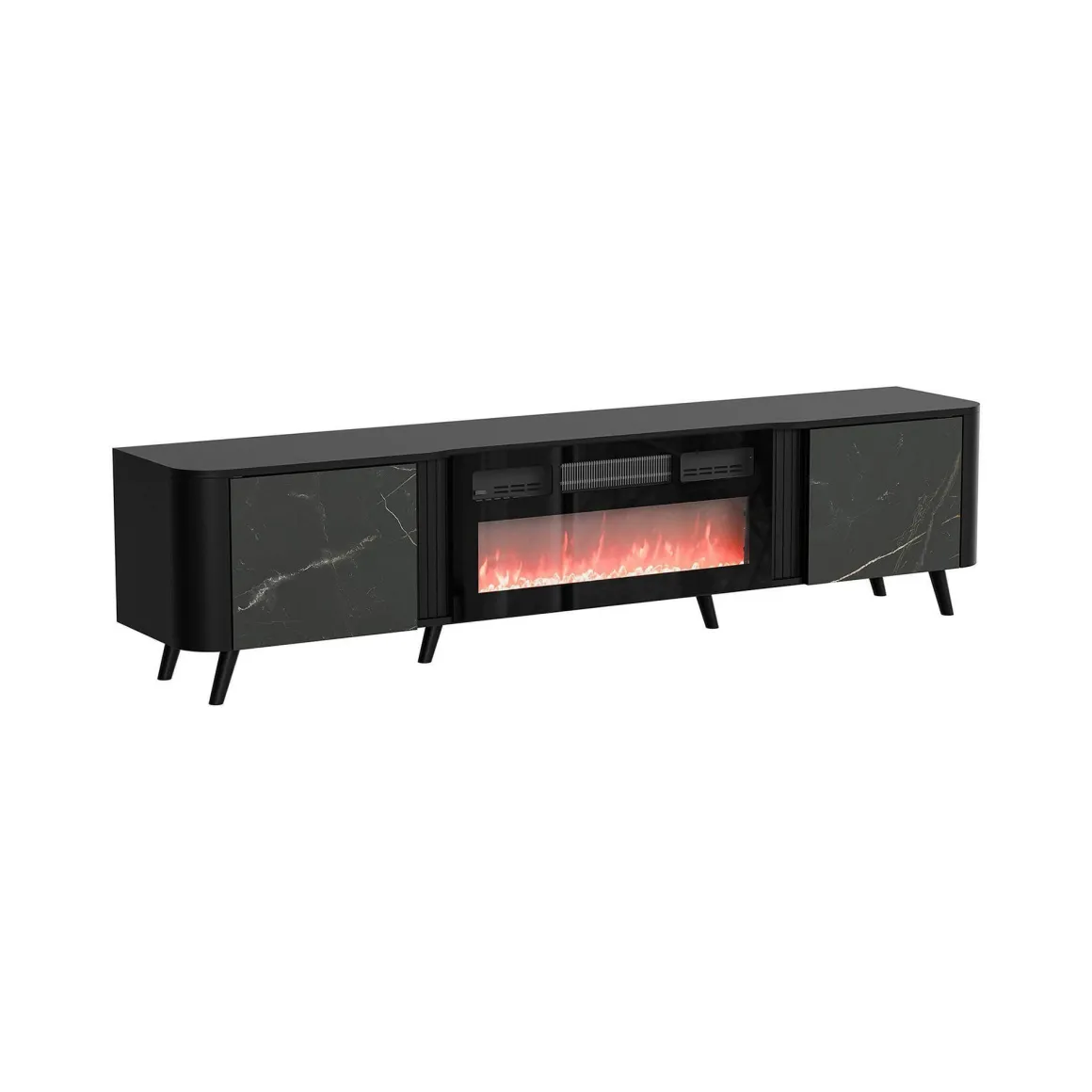 Porta TV marmo e nero 190x40x58h cm 2 ante - Vicino