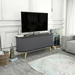 Mobili Porta Tv|Salotto > Dmora Porta TV nero e antracite 140x43x64h cm 2 ante - Bailu Nero, Nero Antracite