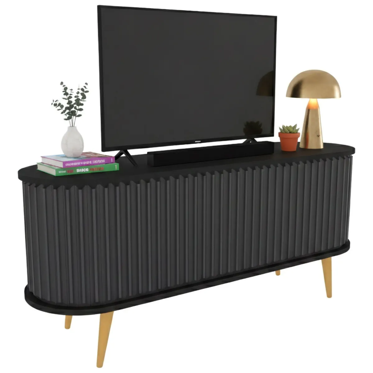 Mobili Porta Tv|Salotto > Dmora Porta TV nero e antracite 140x43x64h cm 2 ante - Bailu Nero, Nero Antracite
