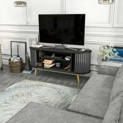 Mobili Porta Tv|Salotto > Dmora Porta TV nero e antracite 140x43x64h cm 2 ante - Bailu Nero, Nero Antracite