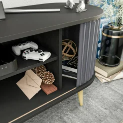 Mobili Porta Tv|Salotto > Dmora Porta TV nero e antracite 140x43x64h cm 2 ante - Bailu Nero, Nero Antracite
