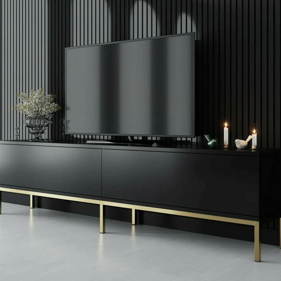 Porta TV nero e oro 180x30x47h cm modulabile - Espero