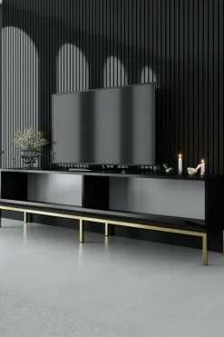Porta TV nero e oro 180x30x47h cm modulabile - Espero