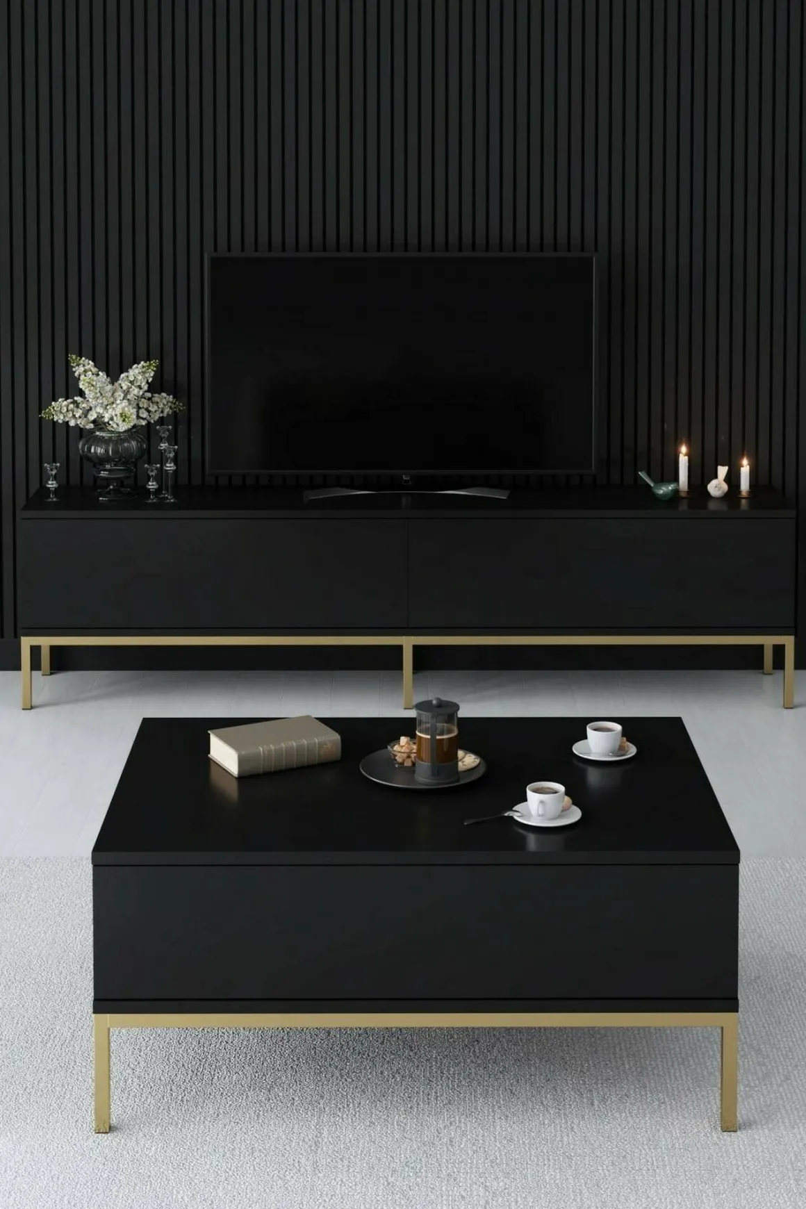 Porta TV nero e oro 180x30x47h cm modulabile - Espero